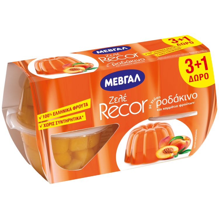 ΜΕΒΓΑΛ ΖΕΛΕ RECOR  ΜΕ ΓΕΥΣΗ  ΡΟΔΑΚΙΝΟ  (4x128gr) (3+1 ΔΩΡΟ)